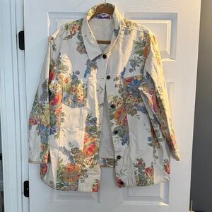 Susan Graver Floral Women's Jean Jacket 2XL